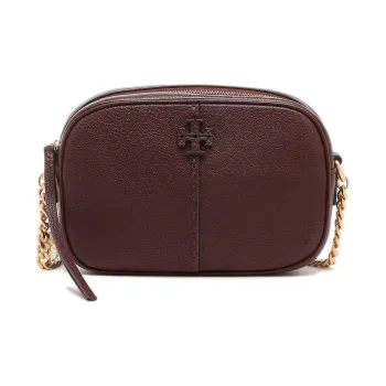 TORY BURCH McGraw Litchi Grain Leather Camera Bag, Handbag, Shoulder Bag Women's Red Brown
