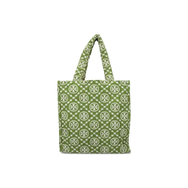 TORY BURCH T Monogram Cotton With Jacquard Tote Bag, Shopping Bag, Handbag, Shoulder Bag Women's Green-4