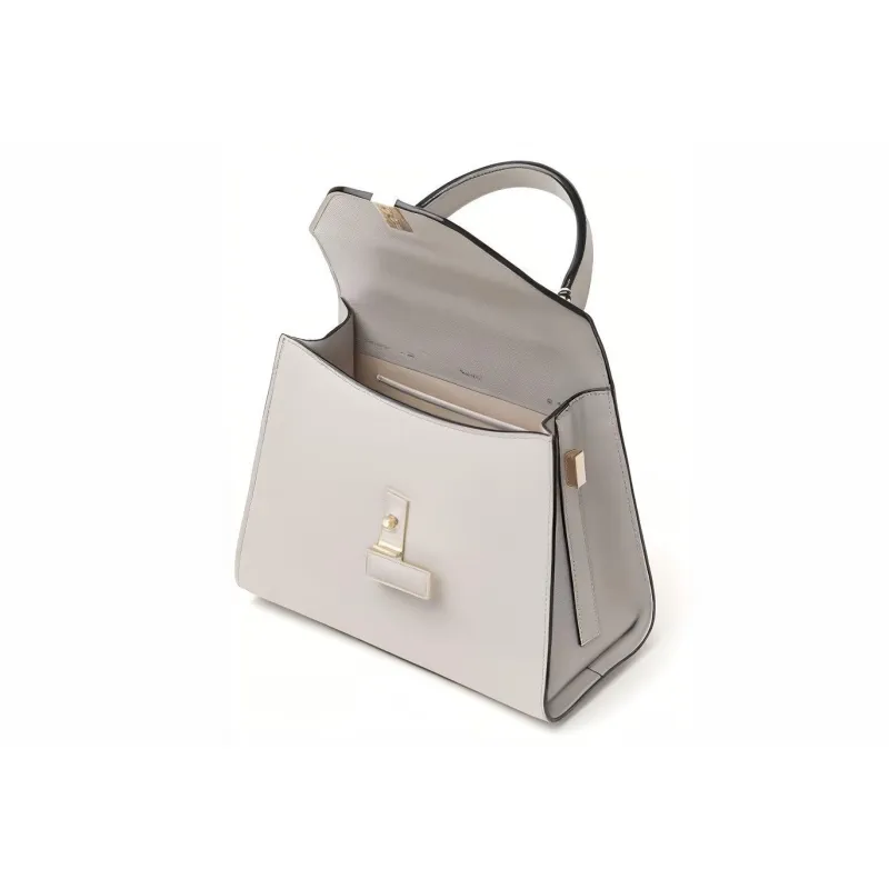 Valextra Iside Calfskin Handbag, Shoulder Bag, Crossbody Bag Mini Women's Gray White-3
