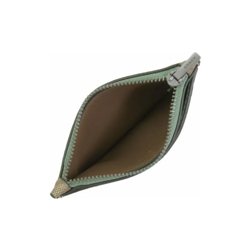 COACH Card Case Signature Coated Canvas With Exquisite Calfskin Wallet Mini Men's Khaki & Light Green-4