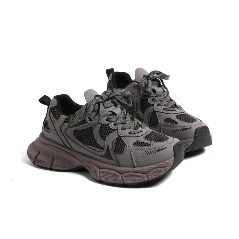 HUANQIU Cushioned Wear Resistant Breathable Low Top Chunky Sneakers Women's Purple-3
