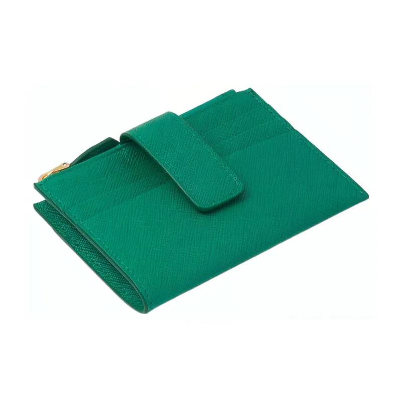 PRADA Saffiano Leather Card Clip Card Holder Women's Green-3