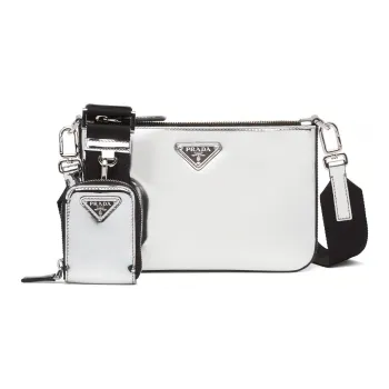 PRADA Shiny Leather Shoulder Bag Crossbody Bag Men's Mirror Finish Silver