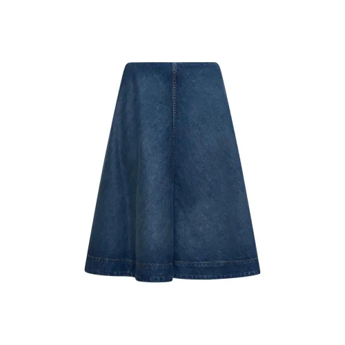 KHAITE Renta Flared Denim Midi Skirt