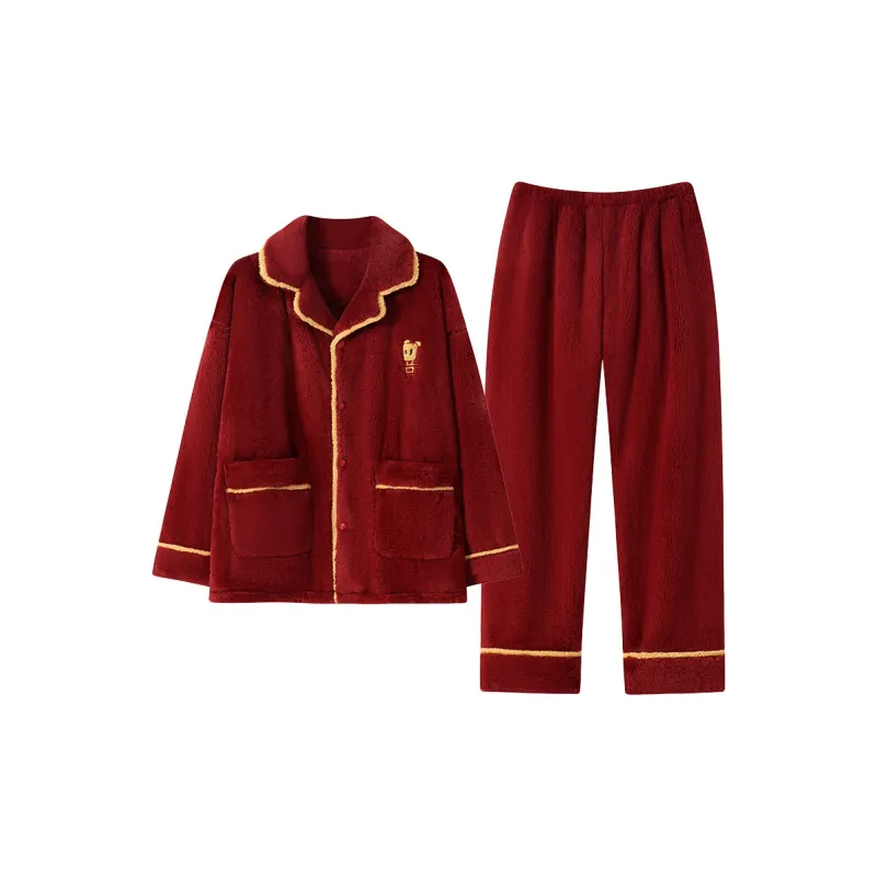 Qiao Ni Tong Pajama Set Men's Burgundy-14