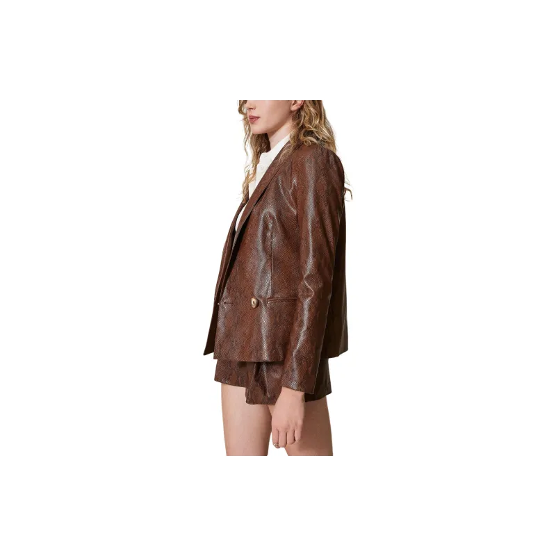 Twinset Lizard skin Effect Faux Leather Blazer-3