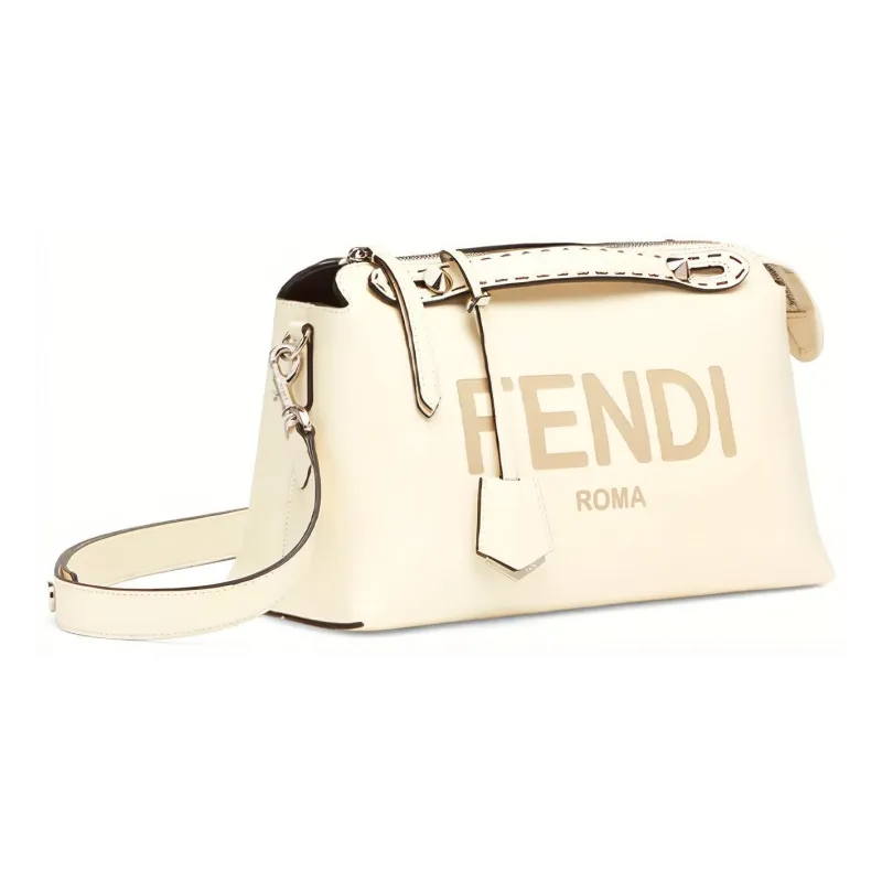 FENDI Calfskin Boston Bag Shoulder Bag Crossbody Bag Handbag Women's White-1