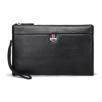 FAIRWHALE Top Grain Cow Leather Clutch Men's Elegant Black