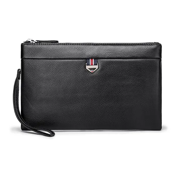 FAIRWHALE Top Grain Cow Leather Clutch Men's Elegant Black-0