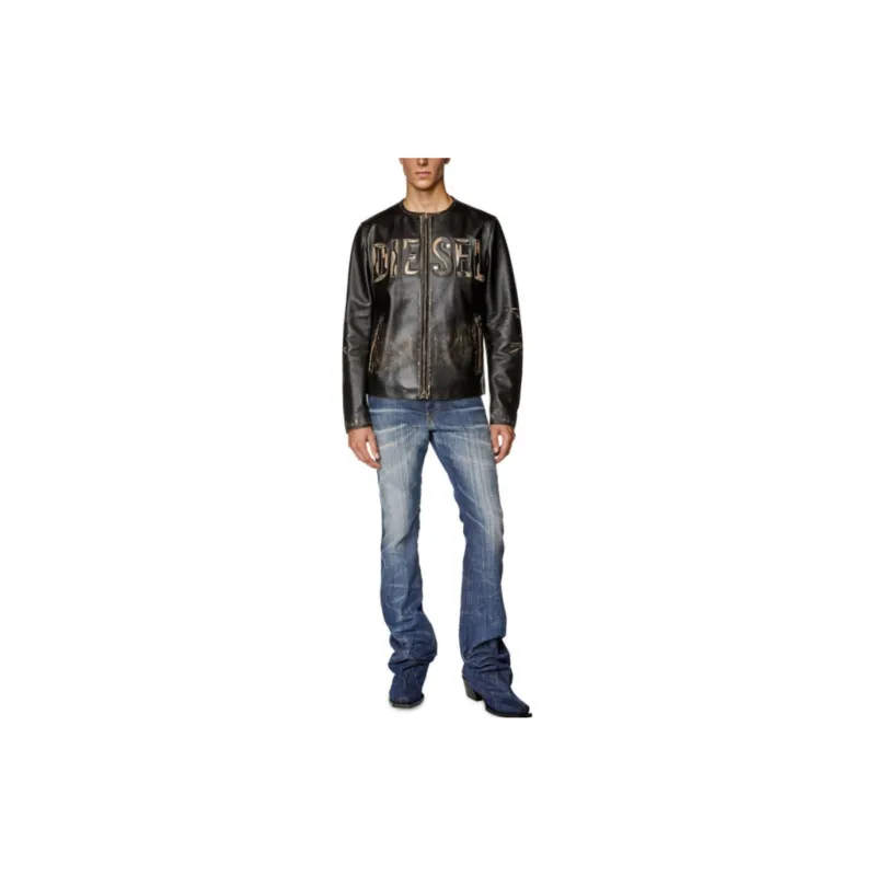 DIESEL Leather Jackets Men Black-2