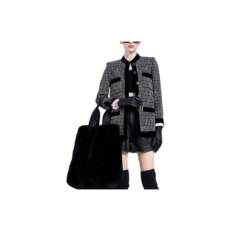 BESIONIA FW23 Coats Women's Black White Plaid-2