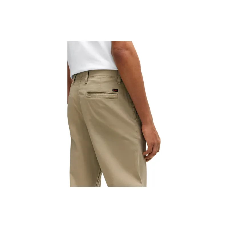 HUGO BOSS SS24 Tapered Fit Chinos In Stretch Cotton Satin Casual Pants Men's Light Coffee-4