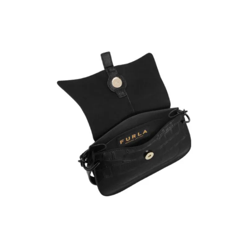 Furla Cocco Air Print Leather And Soft Suede Shoulder Bag Crossbody Bag Handbag Mini Women's Black-3