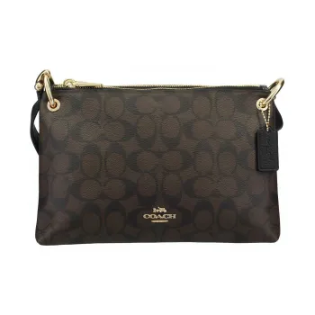 COACH Mia Canvas With Leather Shoulder Bag Crossbody Bag Medium Size Women's Dark Brown Monogram Color