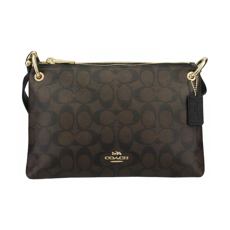 COACH Mia Canvas With Leather Shoulder Bag Crossbody Bag Medium Size Women's Dark Brown Monogram Color-0