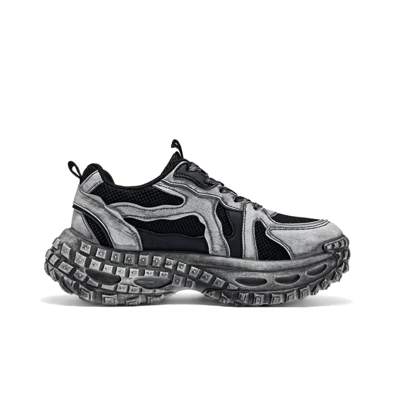 Warrior Height Increasing Wear Resistant Breathable Slip Resistant Low Top Chunky Sneakers Men's Gray Black-1