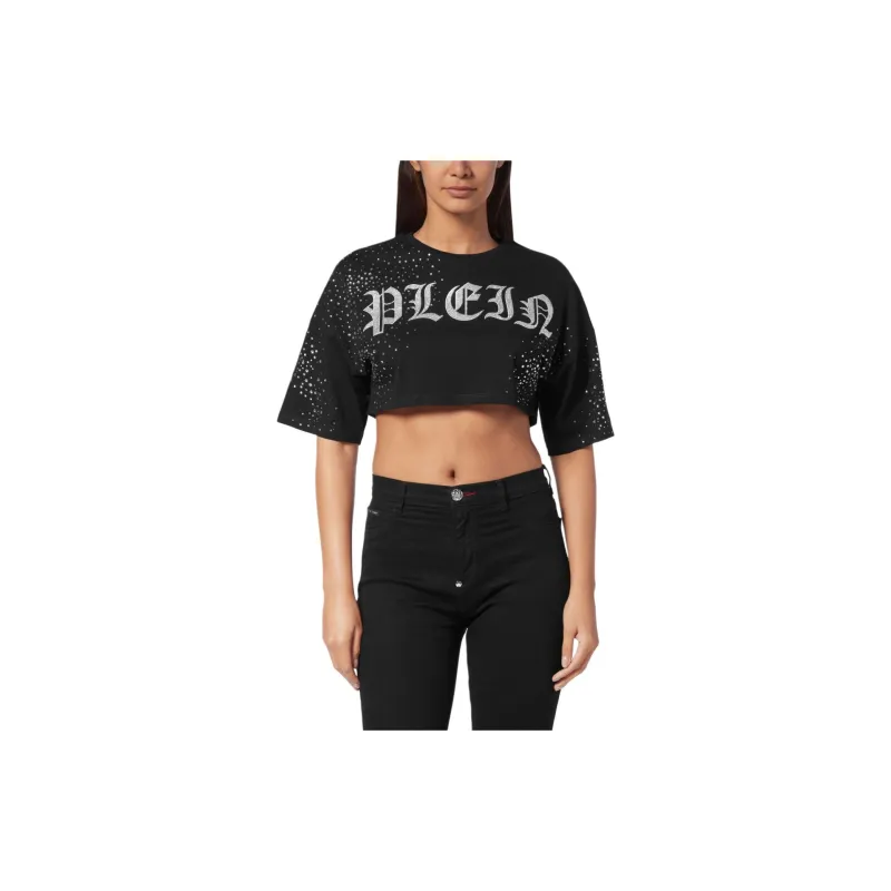 PHILIPP PLEIN Crystal embellished Cropped T shirt-1