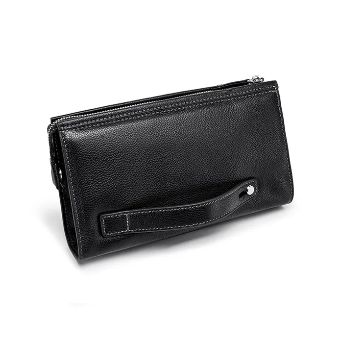 FAIRWHALE Top Grain Cow Leather Clutch Men's Elegant Black-5