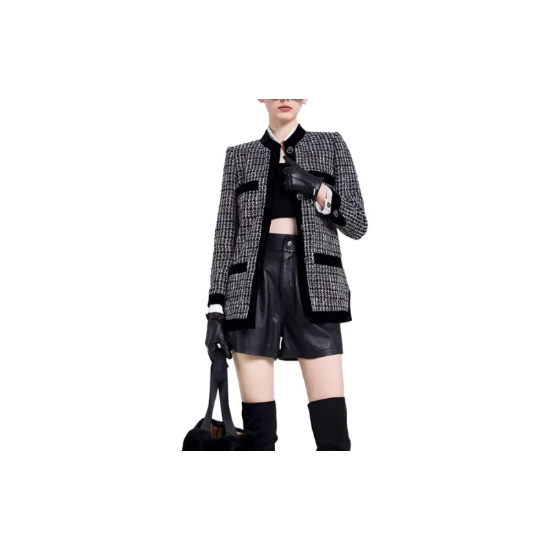 BESIONIA FW23 Coats Women's Black White Plaid-1