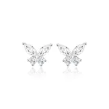Silver 925 Heart Butterfly Stud Earrings