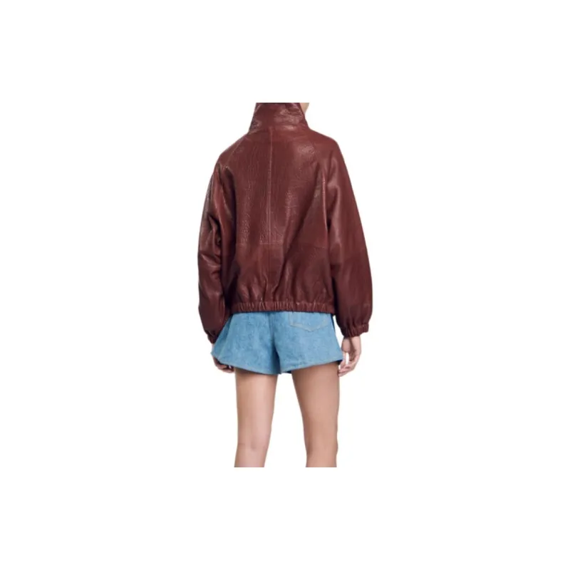 Sandro Zip up Leather Jacket-2