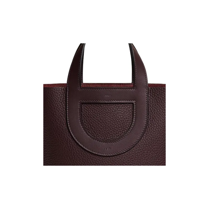 HERMES In The Loop Clemence Bullhide With Swift Calfskin Basket Bag Handbag Bucket Bag Women's Saddle Red-3