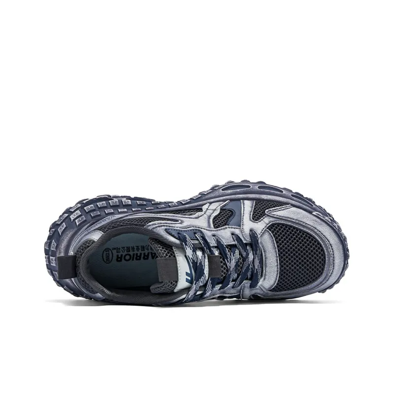 Warrior Height Increasing Wear Resistant Breathable Slip Resistant Low Top Chunky Sneakers Men's Gray Dark Blue-3