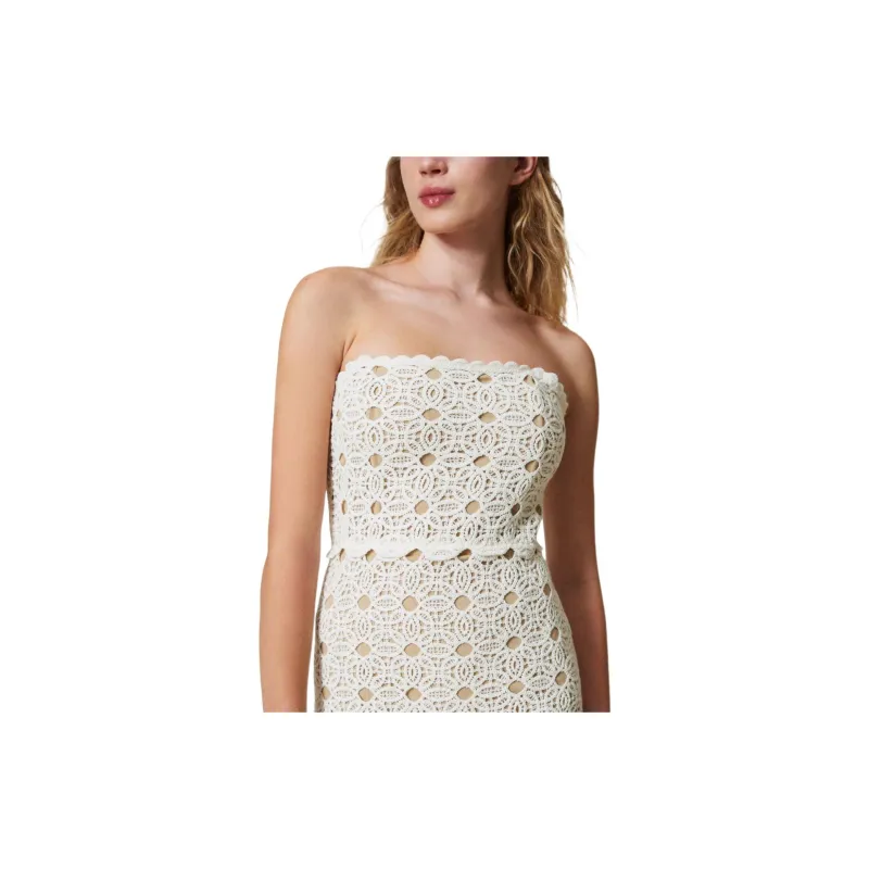 Twinset Crochet knit Bustier Midi Dress-4