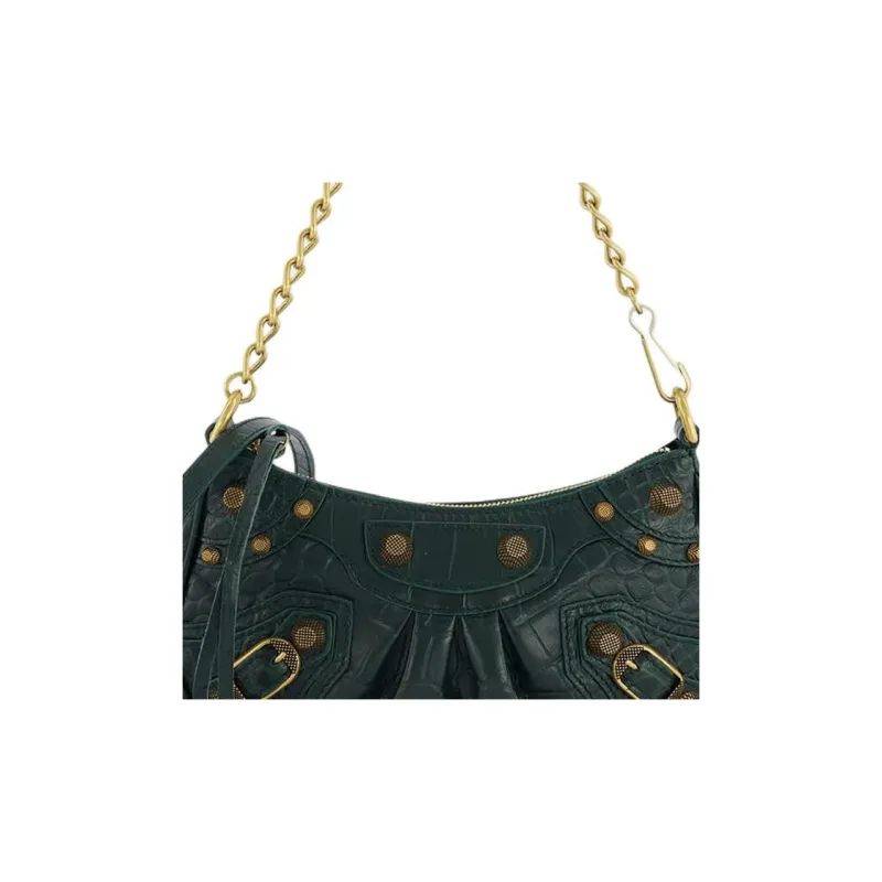 Balenciaga Crocodile Embossed Calfskin Handbag, Crossbody Bag Women's Green-5