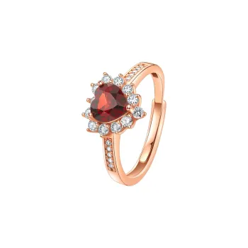 SEAZA S925 Silver Red Garnet Adjustable Opening Rings Women's