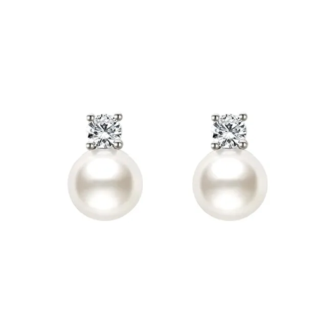 NATURALLYJOJO 925 Sterling Silver Needle Zircon Freshwater Pearl Earrings Women's Gold/Silver-5