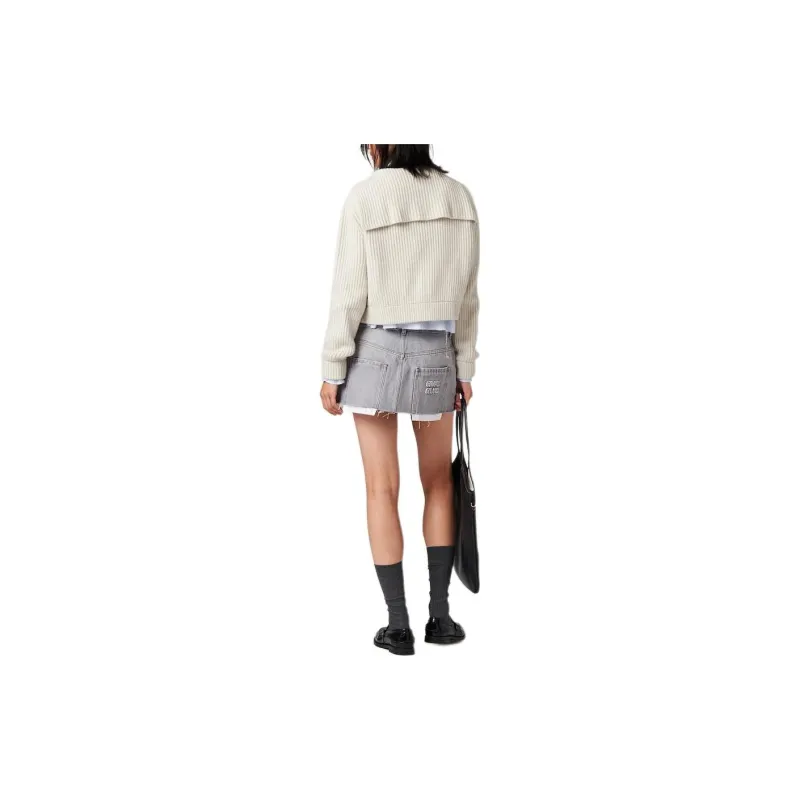 MIU MIU Logo embroidered Denim Miniskirt-3