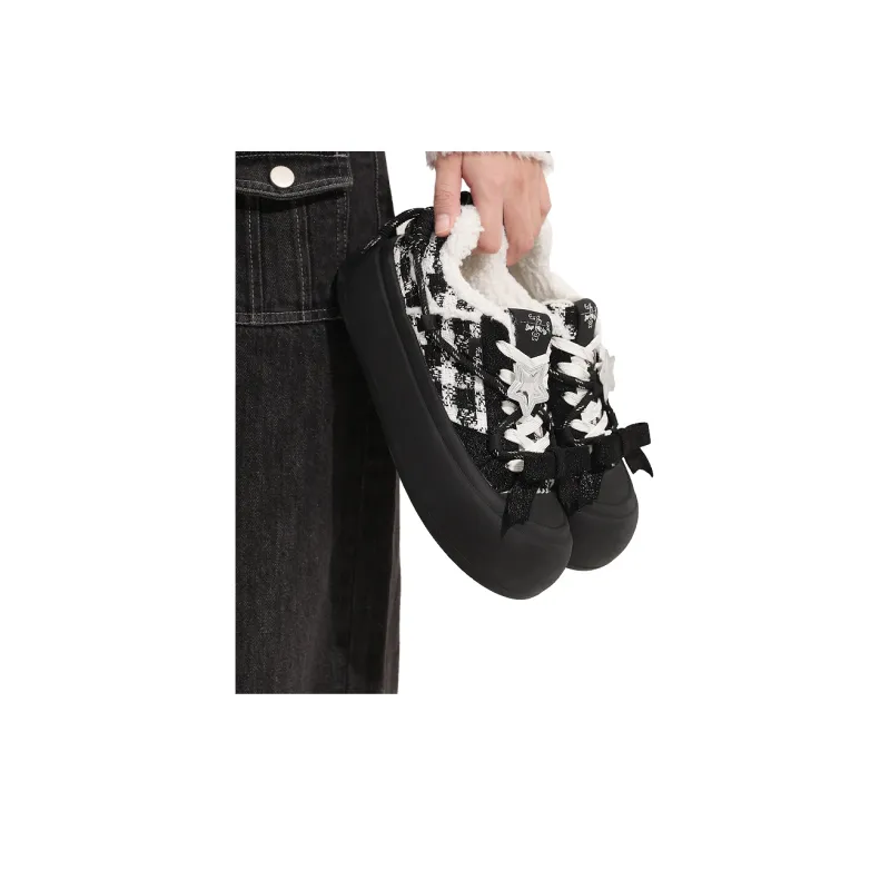 TTKJ Warm Cushioning Wear Resistant Height Increasing Low Top Skateboard Shoes Women's Checkerboard Black-6