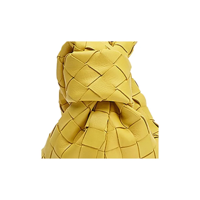 Bottega Veneta Leather Hobo Bag Clutch Handbag Women's Cress Yellow-3
