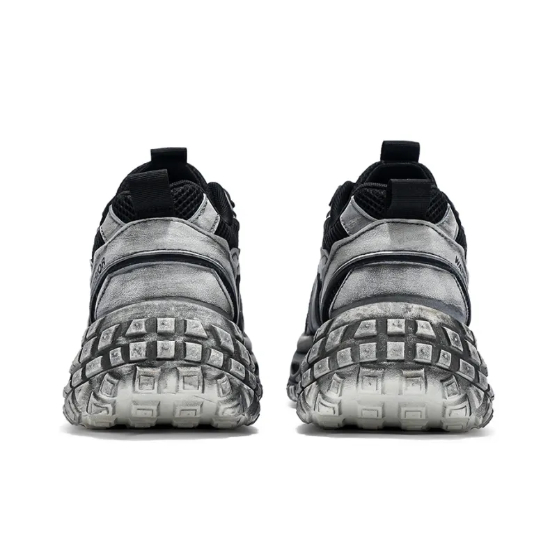 Warrior Height Increasing Wear Resistant Breathable Slip Resistant Low Top Chunky Sneakers Men's Gray Black-4