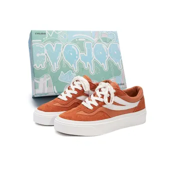 CVOJOO Gift Box Set Slip Resistant Low Top Skateboard Shoes Women's Orange White