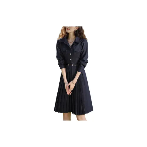 Wbwq Long-Sleeved Dresses Women's Navy Blue