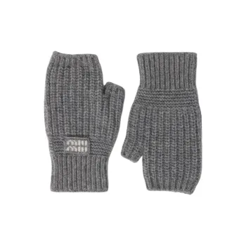 MIU MIU Wool Mohair Fabric Knit Gloves Unisex Gray