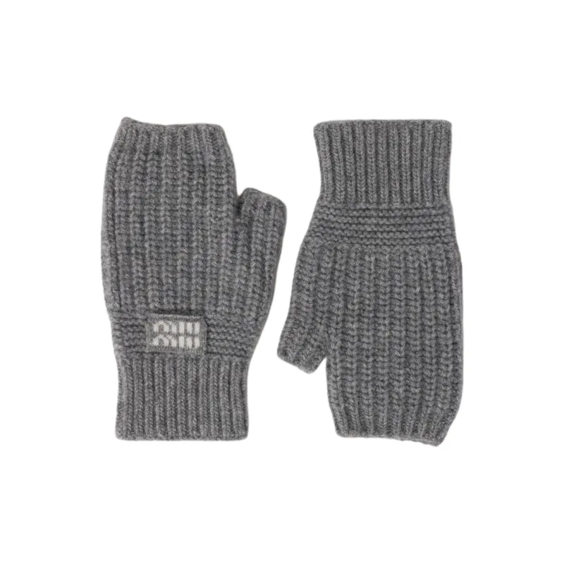 MIU MIU Wool Mohair Fabric Knit Gloves Unisex Gray-0