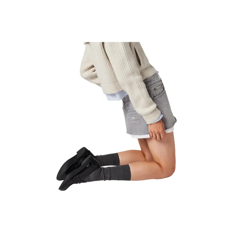 MIU MIU Logo embroidered Denim Miniskirt-4