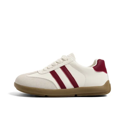 HUANQIU Abrasion Resistant Slip Resistant Low Top Casual Shoes Women's Beige Burgundy