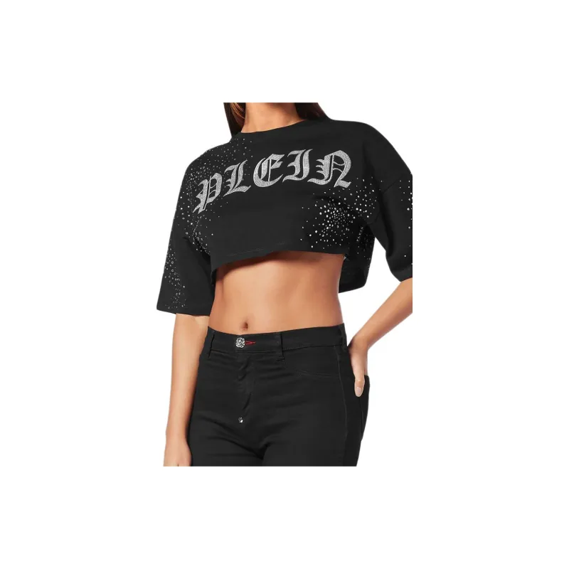 PHILIPP PLEIN Crystal embellished Cropped T shirt-3