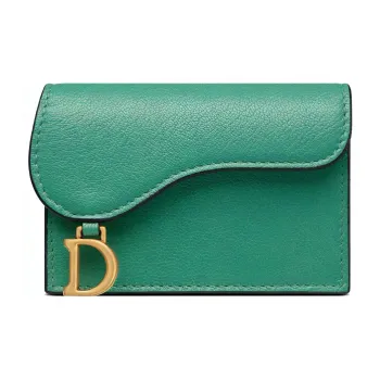 DIOR Saddle Goatskin Card Holder Wallet Women's Green