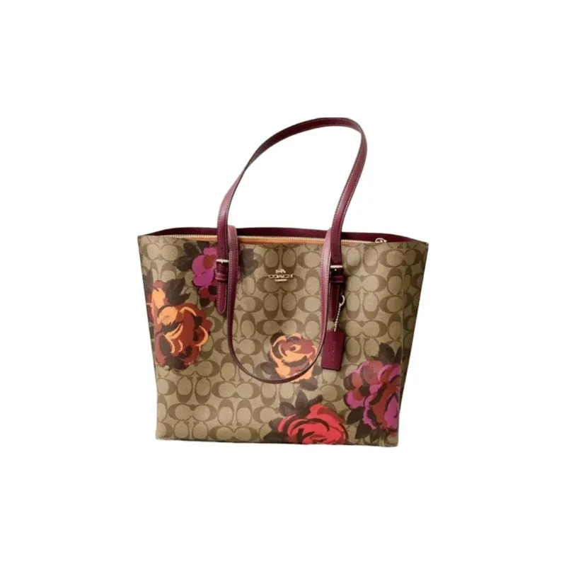 COACH Mollie Canvas With Leather Tote Bag Shopping Bag Shoulder Bag Handbag Large Size Women's Khaki-2