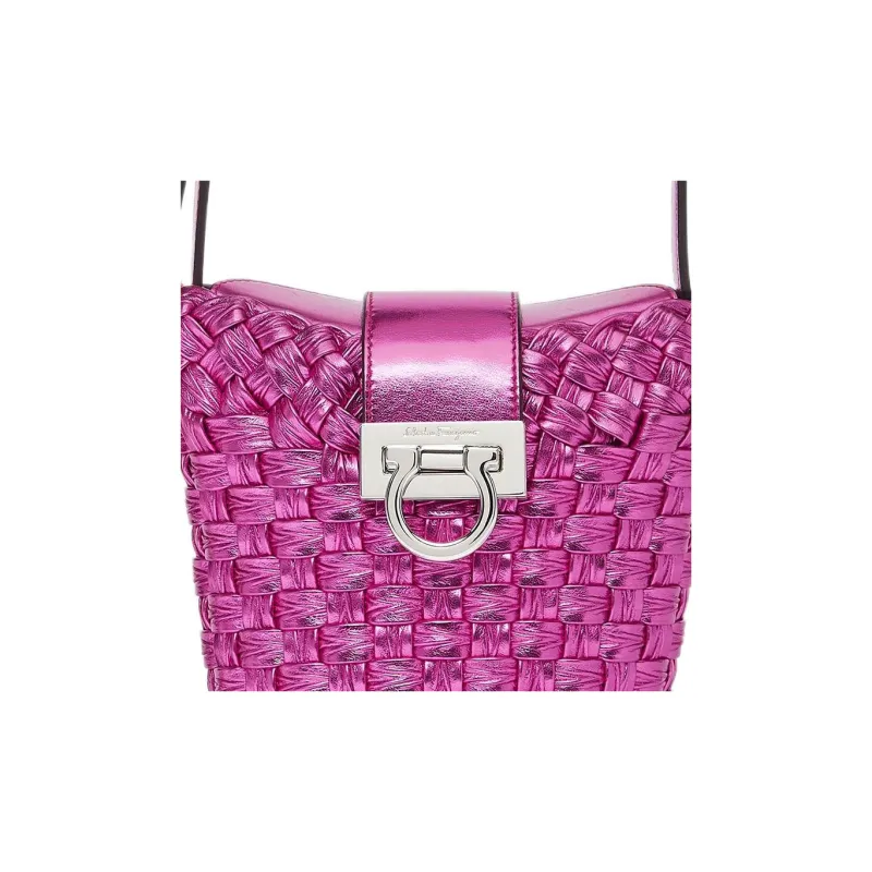 FERRAGAMO Trifolio Metal Leather Bucket Bag, Handbag, Shoulder Bag Women's Fuchsia-4