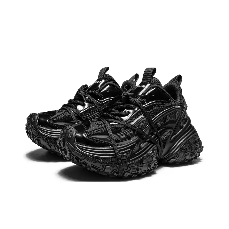 CAIHEE Anti Slip And Wear Resistant Height Increasing Low Top Chunky Sneakers Unisex Black Warrior-1