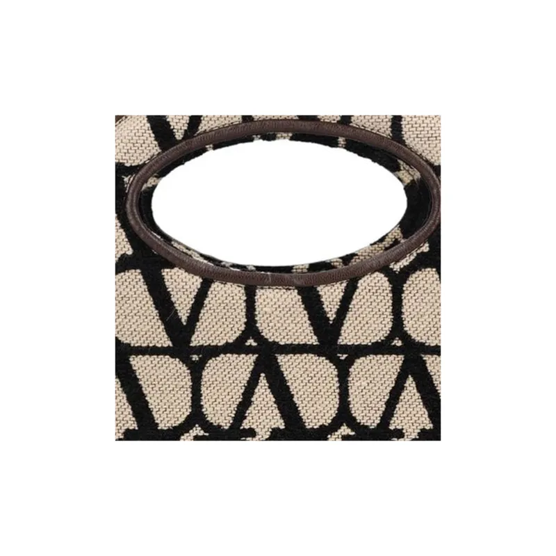 Valentino Fabric Tote Bag Shopping Bag Shoulder Bag Crossbody Bag Handbag Regular Women's Ecru/Black/Brown-4