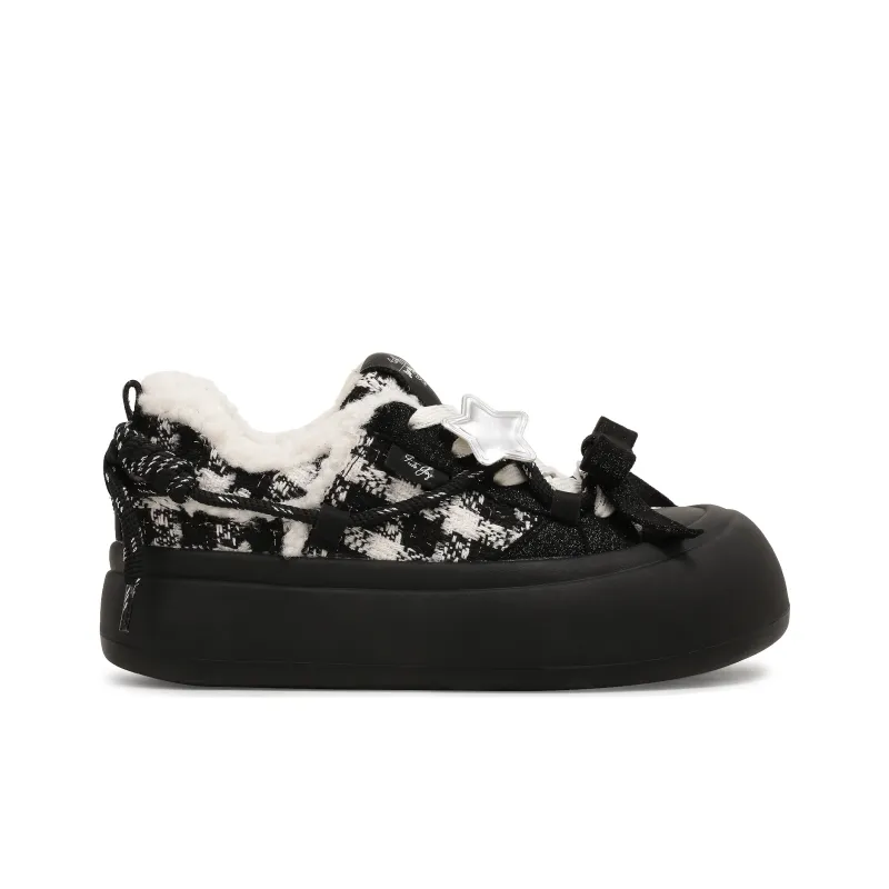 TTKJ Warm Cushioning Wear Resistant Height Increasing Low Top Skateboard Shoes Women's Checkerboard Black-1