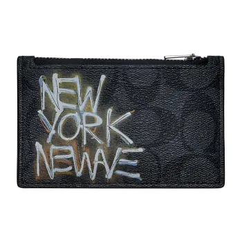 COACH Basquiat Collaboration Card Case Canvas With Leather Coin Purse, Card Holder Regular Men's Black Gray