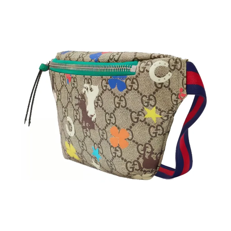 GUCCI Canvas With Leather Sling Bag Fanny Pack Regular Kids' Ebony/Green/Multicolor-1